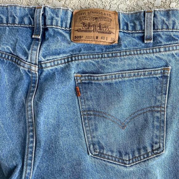 Vintage Orange Tab Levi 505 Light Wash Denim Distressed Jeans. Sz 40 30 - Picture 5 of 5